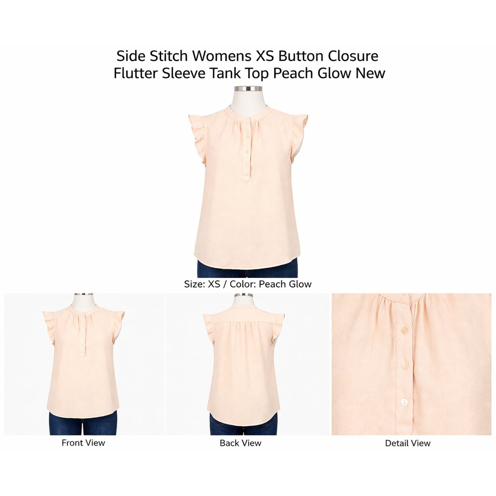 Side Stitch Womens XS Flutter Sleeve Tank Peach Glow Button Top A499869 NWT